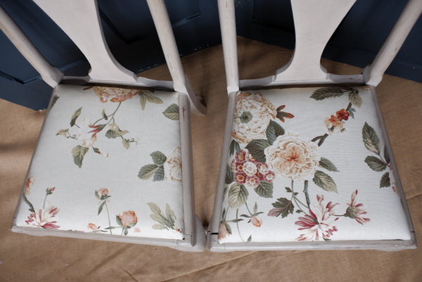 Pair of VINTAGE Shabby Chic Queen Anne French Grey Painted Dining Hall Chairs
