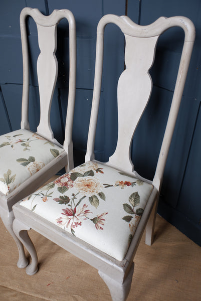 Pair of VINTAGE Shabby Chic Queen Anne French Grey Painted Dining Hall Chairs