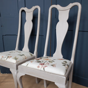 Pair of VINTAGE Shabby Chic Queen Anne French Grey Painted Dining Hall Chairs