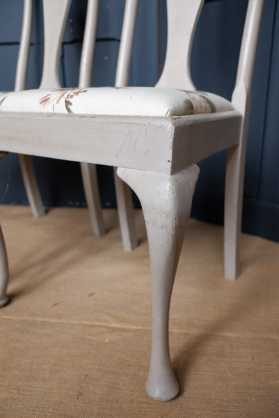 Pair of VINTAGE Shabby Chic Queen Anne French Grey Painted Dining Hall Chairs