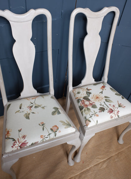 Pair of VINTAGE Shabby Chic Queen Anne French Grey Painted Dining Hall Chairs