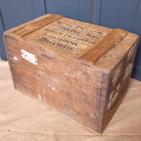 Antique PINE Wood Box Storage Shipping Trunk Chest with Zinc Liner