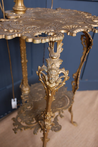 Tall Antique Cast Metal Gold Gilded Standard LAMP Table with Gold Shade
