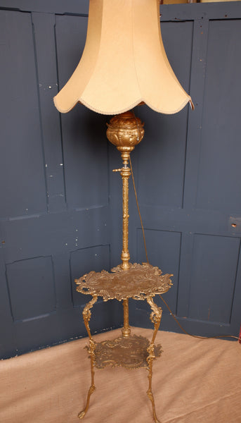 Tall Antique Cast Metal Gold Gilded Standard LAMP Table with Gold Shade