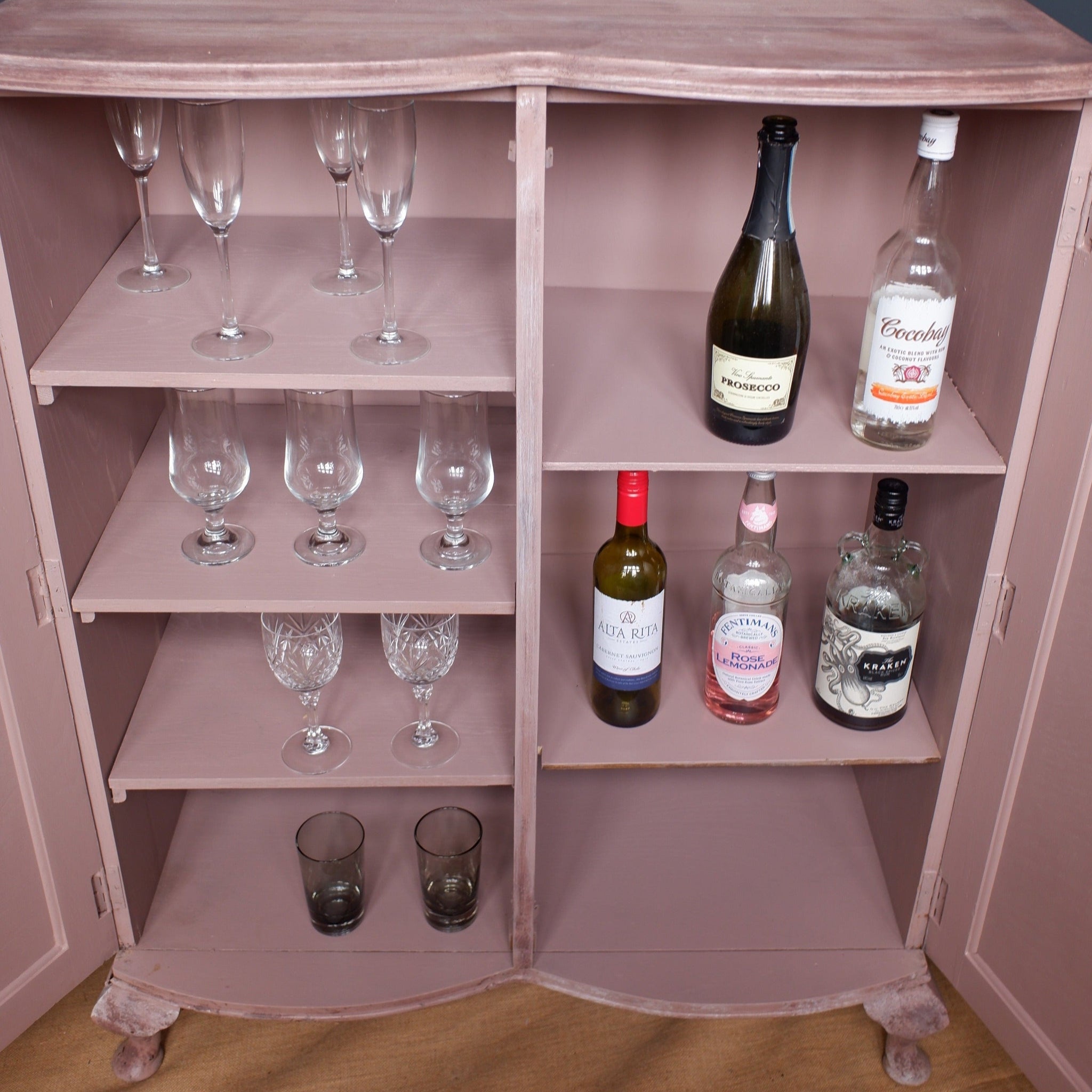 French Vintage ART DECO Oak Painted Drinks Cabinet Storage Cupboard Sideboard Unit