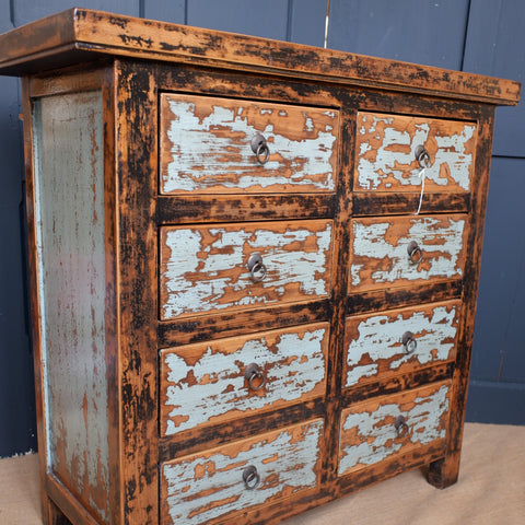 New Vintage Rustic Distressed Chest of 8 Drawers TSANG Sideboard Unit