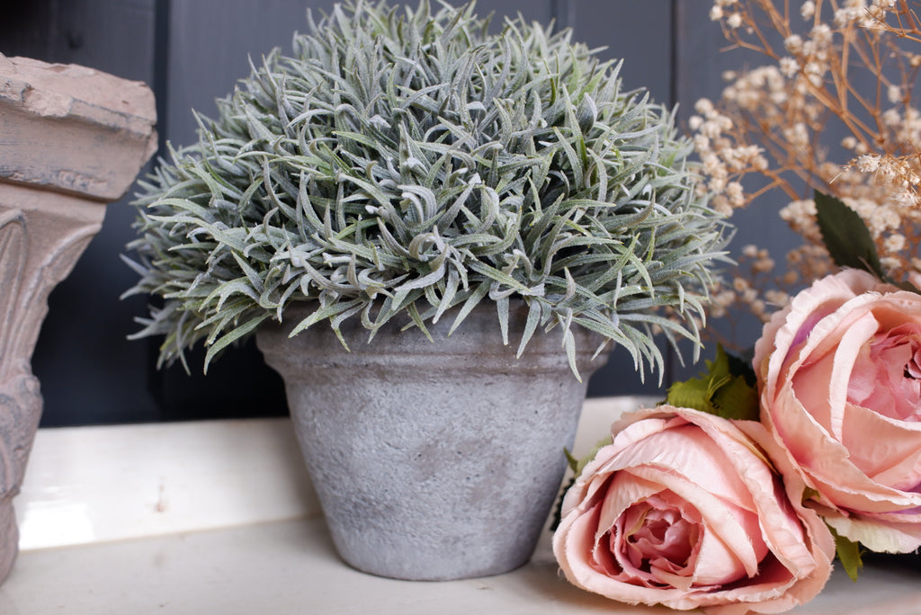 faux lavender plant in pot New Faux Lavender Leaves Plant with Grey Pot Decorative Rustic Shabby – Riverside Interiors
