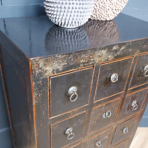 New Vintage Rustic Distressed BLACK Chest of 12 Drawers TSANG Sideboard Cabinet