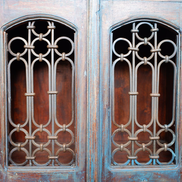 Indian Solid Hardwood Vintage Teal Blue Painted Rustic Cabinet Cupboard Sideboard Unit