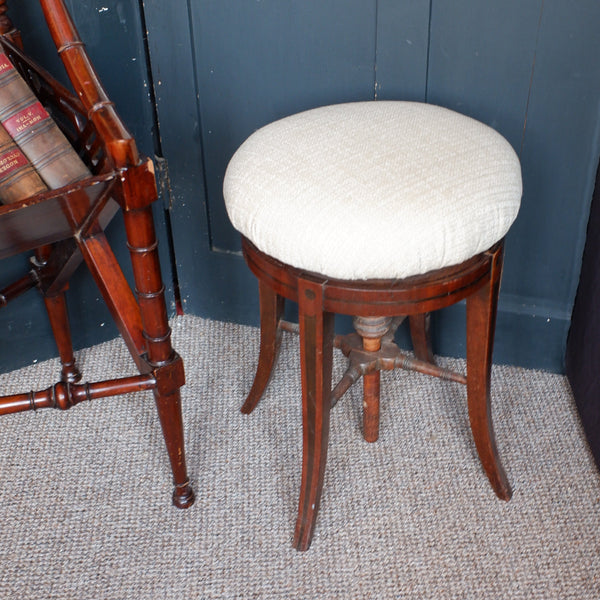 Antique Georgian Round Piano Dressing Table Stool Mahogany Wood Base Adjustable