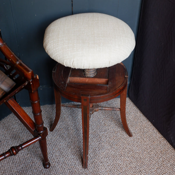 Antique Georgian Round Piano Dressing Table Stool Mahogany Wood Base Adjustable