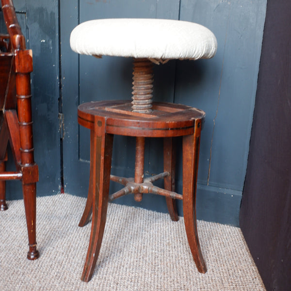 Antique Georgian Round Piano Dressing Table Stool Mahogany Wood Base Adjustable