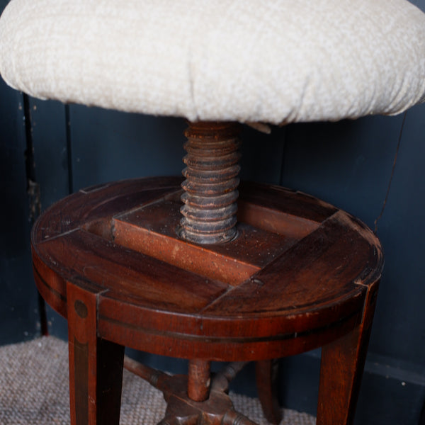 Antique Georgian Round Piano Dressing Table Stool Mahogany Wood Base Adjustable