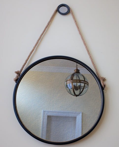 New Aged Large Black & Gold 75x75cm ROUND Rustic Vintage Style ROPE Wall Mirror