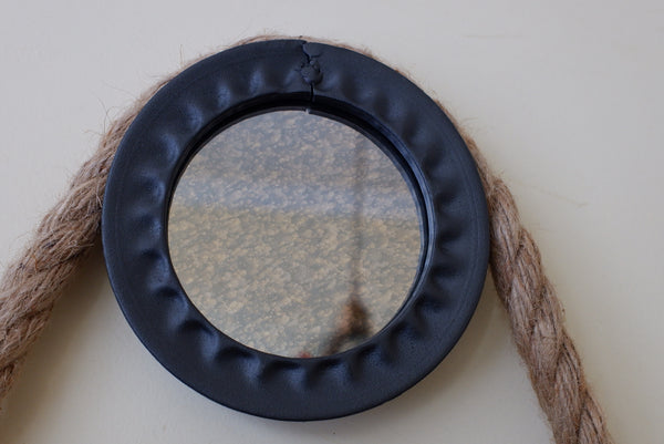 New Aged Large Black & Gold 75x75cm ROUND Rustic Vintage Style ROPE Wall Mirror