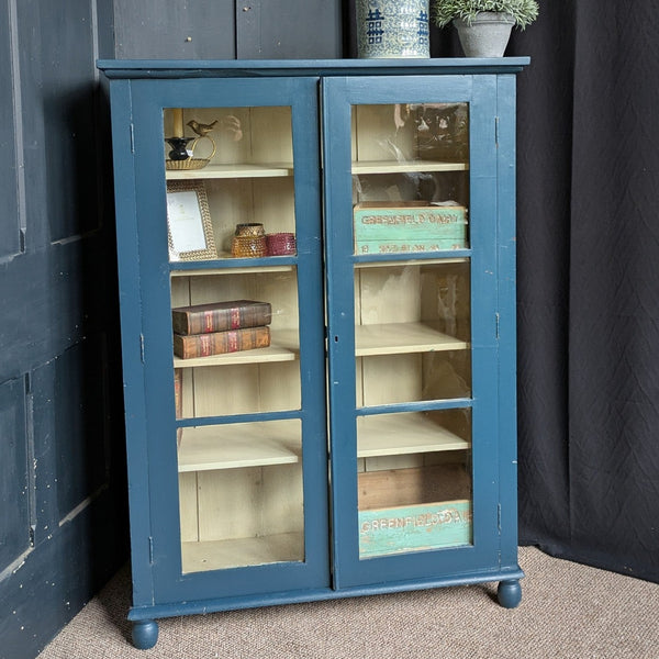 Antique Mahogany BLUE Shabby Chic Display China APOTHECARY Cabinet Cupboard Unit
