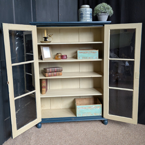 Antique Mahogany BLUE Shabby Chic Display China APOTHECARY Cabinet Cupboard Unit