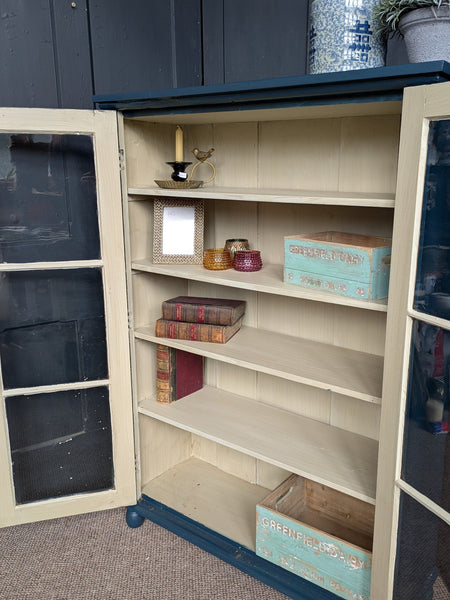 Antique Mahogany BLUE Shabby Chic Display China APOTHECARY Cabinet Cupboard Unit