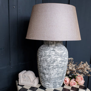 New Shabby Chic Rustic Aged Stone Tall Table Lamp with Natural LINEN Shade