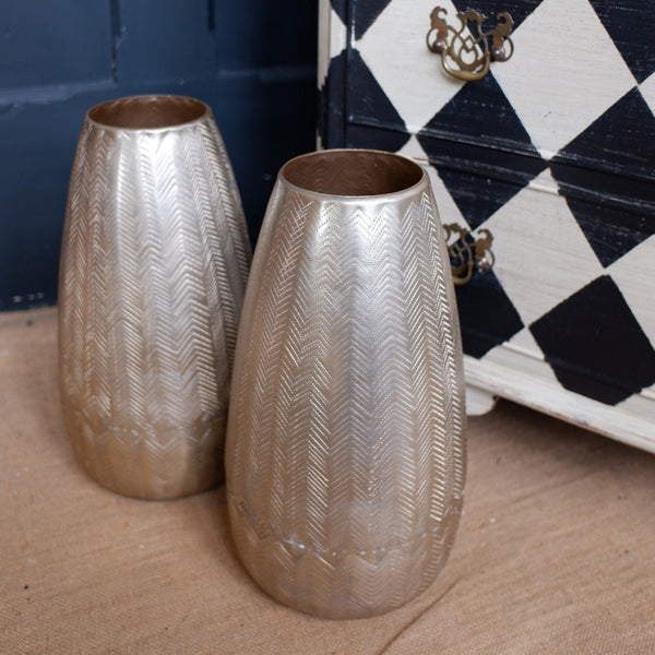 NEW French Metal Decorative Gold Herringbone Vase Pot
