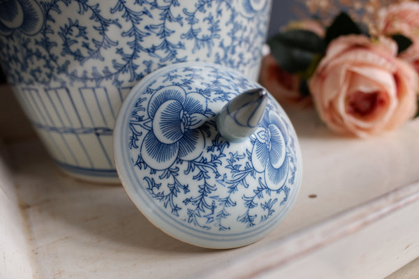 New Blue & White Bulbous Large Chinese PORCELAIN Pot Jar Vase Urn w/Lid