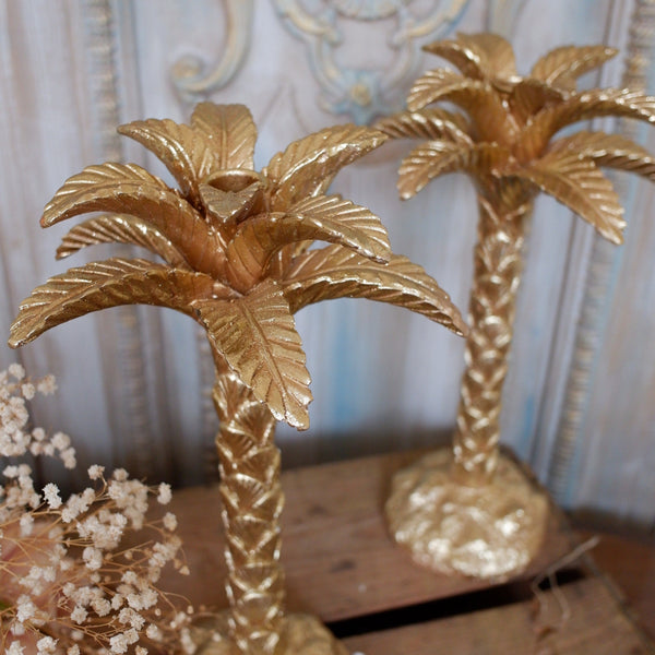 New French Shabby Chic Tall Gold PALM TREE Candlestick Candle Holder