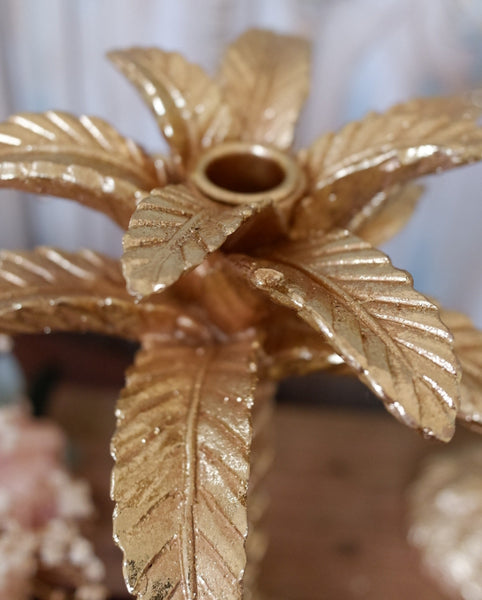 New French Shabby Chic Tall Gold PALM TREE Candlestick Candle Holder