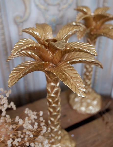 New French Shabby Chic Tall Gold PALM TREE Candlestick Candle Holder