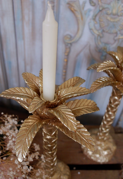 New French Shabby Chic Tall Gold PALM TREE Candlestick Candle Holder