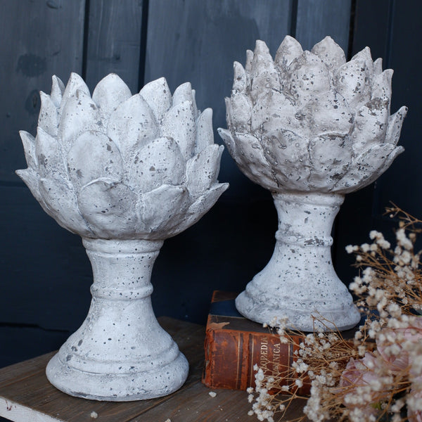 New Vintage French Grey Shabby Chic Rustic Stone Floral Candlestick Candle Holder