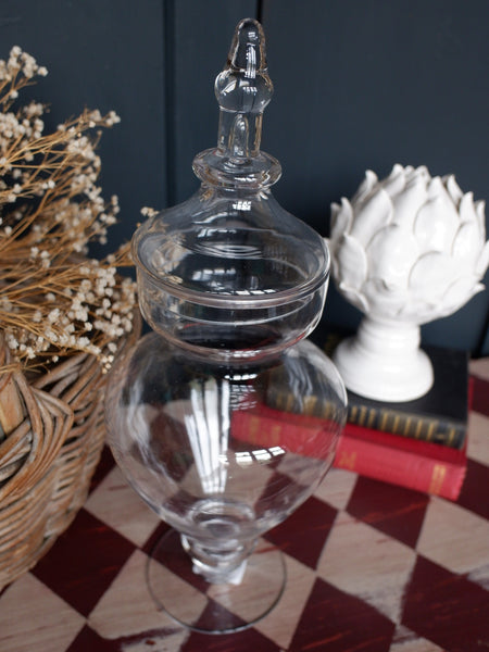 New Tall Cylindrical French Glass Apothecary Decorative Storage Jar w/Lid