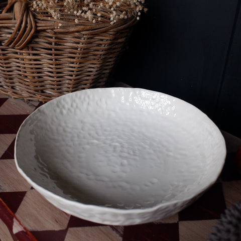 New Large Round AGED Rustic White Ceramic Handmade Artisan Serving Bowl/Dish