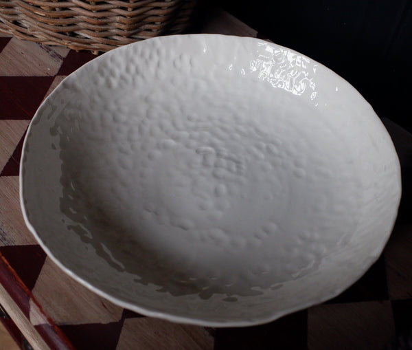 New Large Round AGED Rustic White Ceramic Handmade Artisan Serving Bowl/Dish