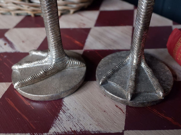 New Pair of Vintage French Shabby Chic Silver BIRD Legs Feet Candle Stick Holder