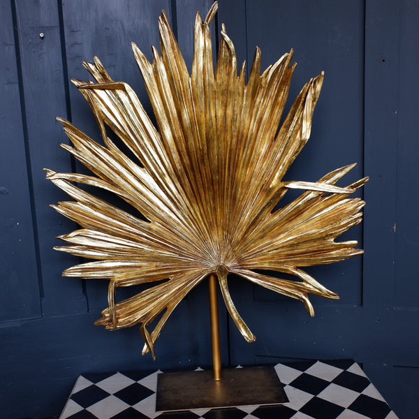 Decorative Large Gold Ornament Palm LEAF Sculpture on Stand H85cm