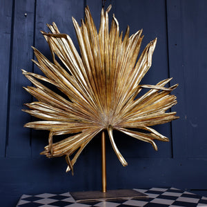 Decorative Large Gold Ornament Palm LEAF Sculpture on Stand H85cm