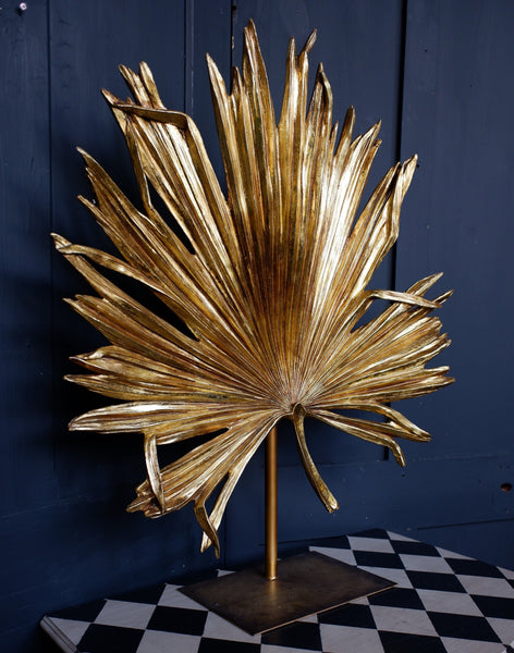 Decorative Large Gold Ornament Palm LEAF Sculpture on Stand H85cm
