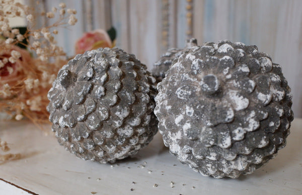 New Vintage French Rustic Stone Effect Round Pine Cone Ball Decorative Ornament
