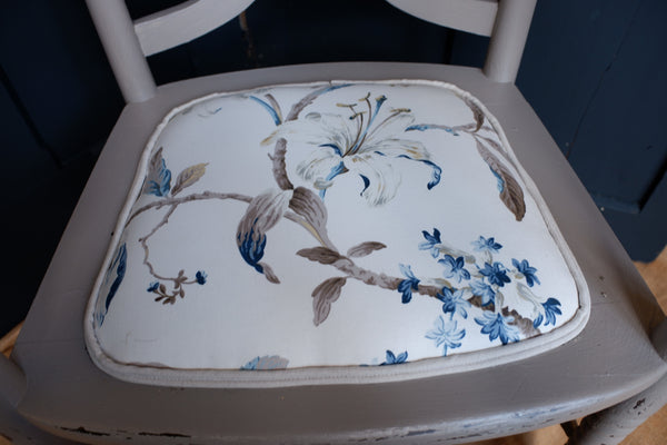 Pair of Antique FRENCH LOUIS Shabby Chic Painted Grey Floral LINEN Hall Boudoir Chair