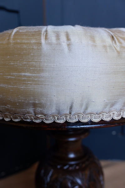Antique Victorian CREAM SILK Round Adjustable Piano Dressing Table STOOL