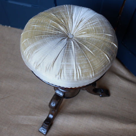 Antique Victorian CREAM SILK Round Adjustable Piano Dressing Table STOOL