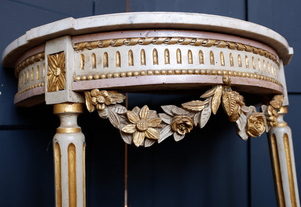 Antique French Louis White Marble Cream & Gold Gilt Shabby Chic Console Table