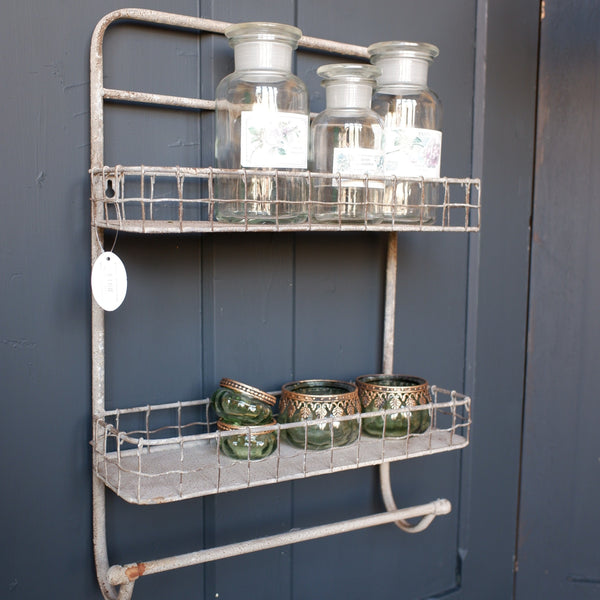 New GREY Shabby Chic French Metal 2 Shelf Kitchen Bath Storage Wall w/Towel Rail Rack