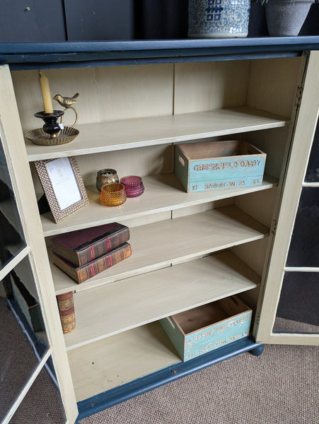 Antique Mahogany BLUE Shabby Chic Display China APOTHECARY Cabinet Cupboard Unit
