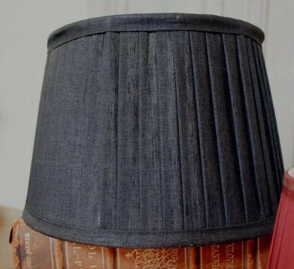 New LINEN Pleated Black Round Drum Lined Lamp Light Shade