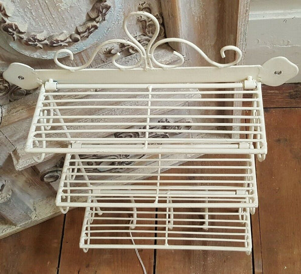 New CREAM Shabby Chic French Vintage RETRO Metal Wire 3 Shelf Kitchen Storage Wall Rack Hooks