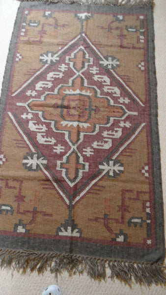 New 120x180cm INDIAN KILIM KELIM Jute & Wool Aztec Design HAND WOVEN Carpet Rug Runner