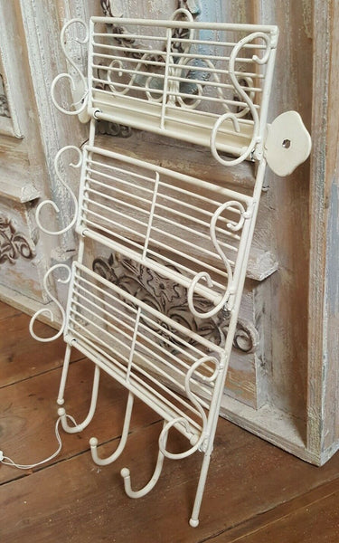 New CREAM Shabby Chic French Vintage RETRO Metal Wire 3 Shelf Kitchen Storage Wall Rack Hooks