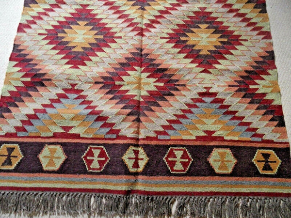New 140x200cm INDIAN KILIM KELIM Wool Aztec Design HAND WOVEN Carpet Rug Runner