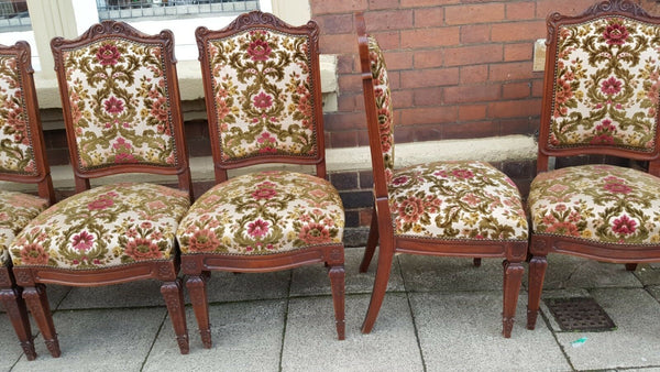 Set of 6 Antique Vintage Shabby Chic French LOUIS WALNUT Carved Dining Chairs